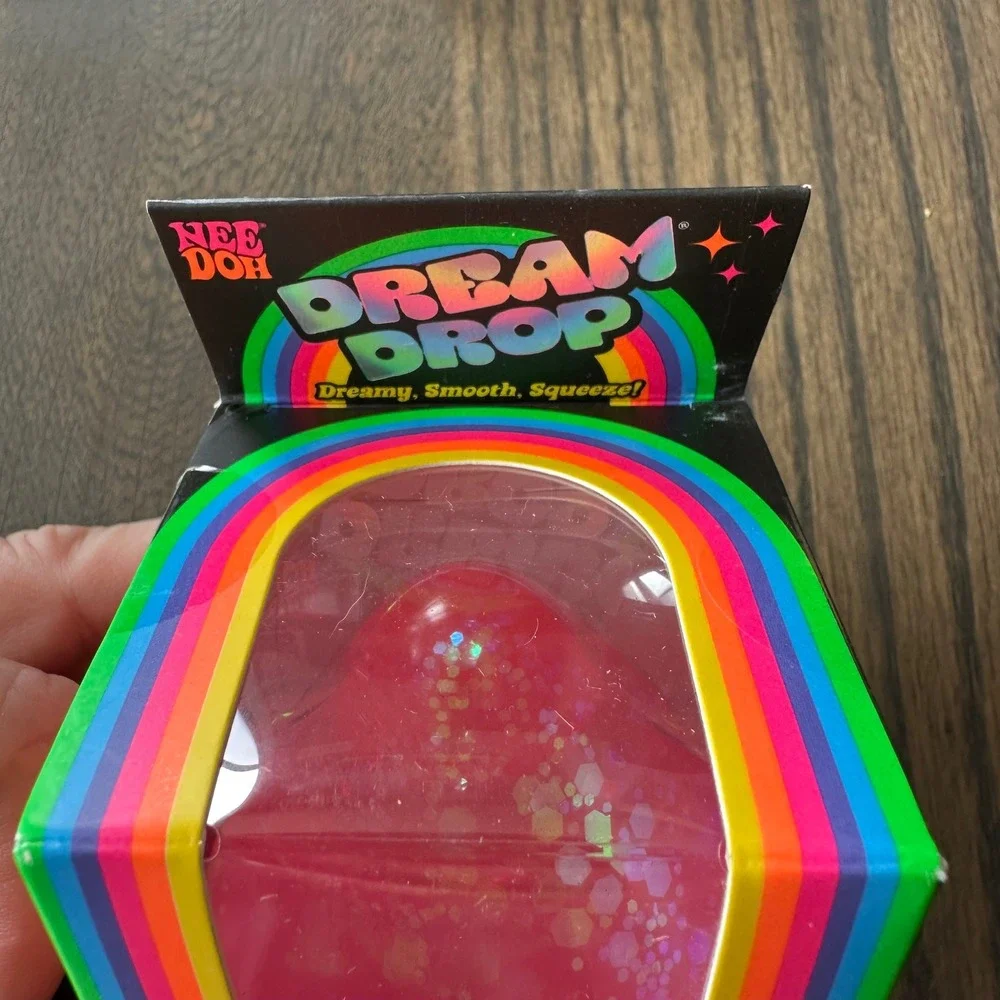 NeeDoh Dream Drop Fidget Toy Pink Glitter NIB Schylling Stress Ball Splash Stand